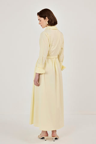 Korsaj Detaylı Poplin Elbise Sarı