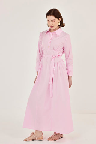 Korsaj Detaylı Poplin Elbise Pembe