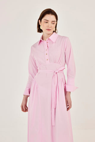 Korsaj Detaylı Poplin Elbise Pembe