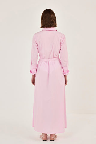 Korsaj Detaylı Poplin Elbise Pembe