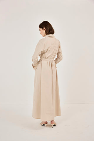 Korsaj Detaylı Poplin Elbise Bej