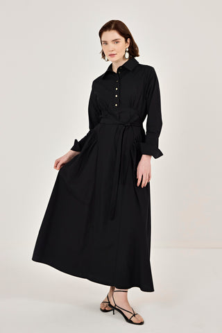 Korsaj Detaylı Poplin Elbise Siyah