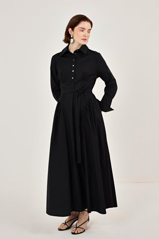 Korsaj Detaylı Poplin Elbise Siyah