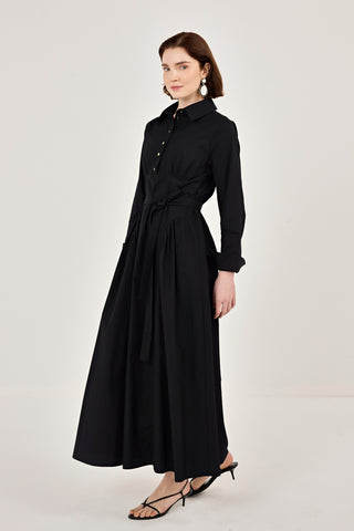 Korsaj Detaylı Poplin Elbise Siyah
