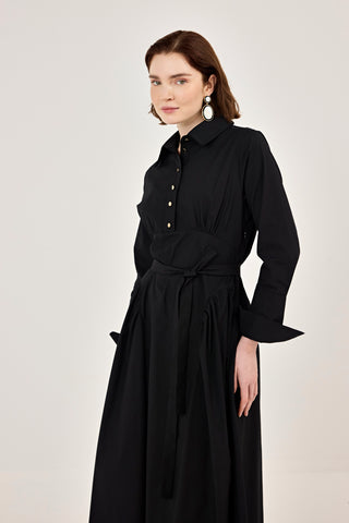 Korsaj Detaylı Poplin Elbise Siyah