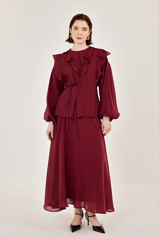 İnce Tensel Etekli Takım Bordo