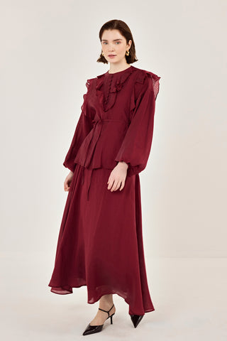 İnce Tensel Etekli Takım Bordo