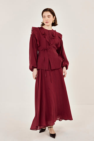 İnce Tensel Etekli Takım Bordo