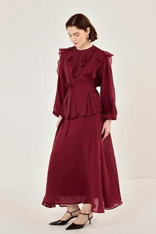 İnce Tensel Etekli Takım Bordo