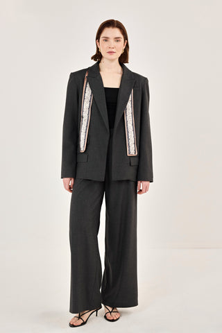 Fular Detaylı Ceket Pantolon Takım Antrasit