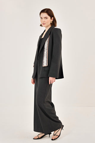 Fular Detaylı Ceket Pantolon Takım Antrasit