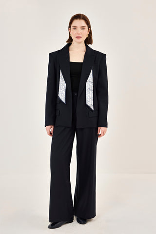 Fular Detaylı Ceket Pantolon Takım Lacivert