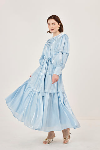 Jan Jan Saten Katlı Elbise Mavi