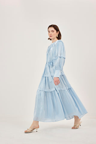 Jan Jan Saten Katlı Elbise Mavi