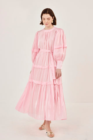 Jan Jan Saten Katlı Elbise Pembe