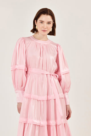 Jan Jan Saten Katlı Elbise Pembe