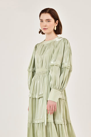Jan Jan Saten Katlı Elbise Yeşil