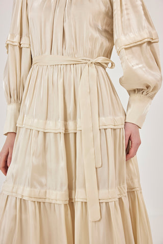 Jan Jan Saten Katlı Elbise Bej