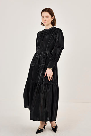 Jan Jan Saten Katlı Elbise Siyah