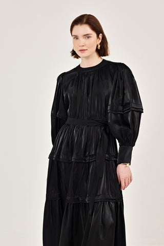 Jan Jan Saten Katlı Elbise Siyah