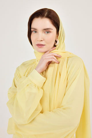 Reglan Kollu Eteği Kat Volanlı Şifon Elbise Sarı