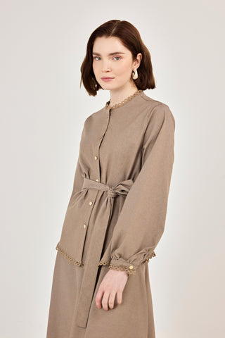 Dantel Detaylı Etekli Kot Takım Vizon