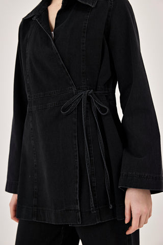 Kuruvaze Bağlamalı Ceket Pantolunlu Kot Takım Siyah