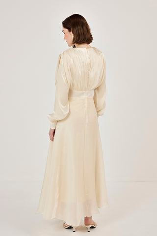 Simli Organze Şifon Elbise Bej