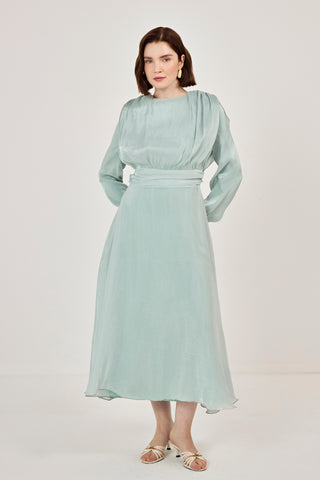 Simli Organze Şifon Elbise Mint