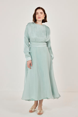 Simli Organze Şifon Elbise Mint