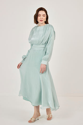 Simli Organze Şifon Elbise Mint