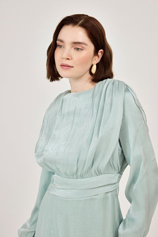 Simli Organze Şifon Elbise Mint