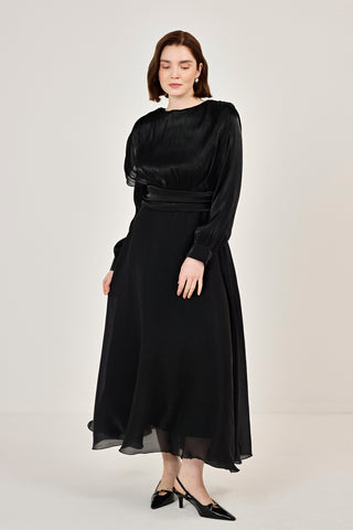 Simli Organze Şifon Elbise Siyah