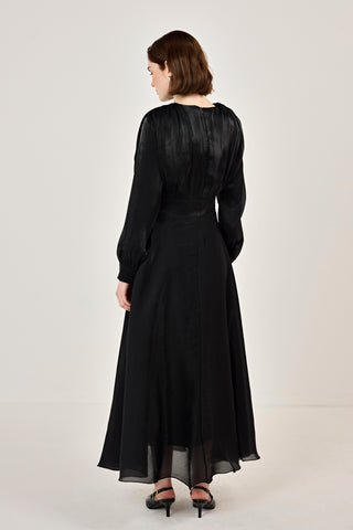 Simli Organze Şifon Elbise Siyah