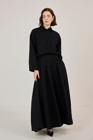 Pilikaşeli Etek Gömlek Takım Siyah