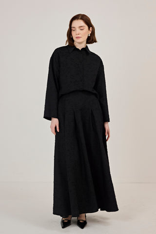 Pilikaşeli Etek Gömlek Takım Siyah