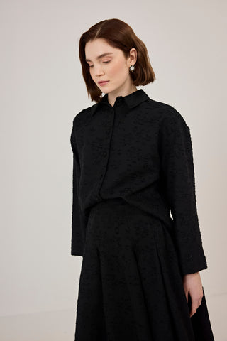 Pilikaşeli Etek Gömlek Takım Siyah