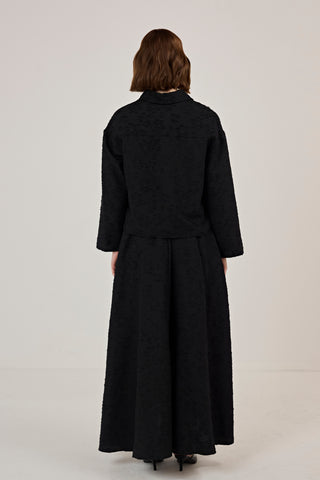 Pilikaşeli Etek Gömlek Takım Siyah