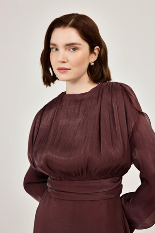 Simli Organze Şifon Elbise Mürdüm