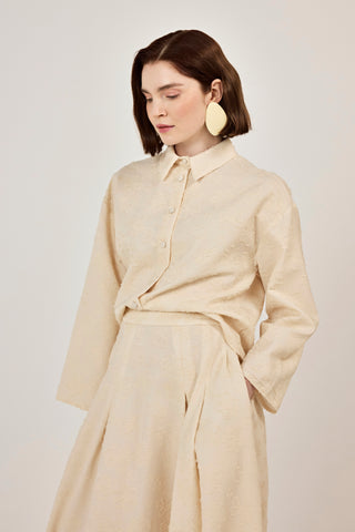 Pilikaşeli Etek Gömlek Takım Bej