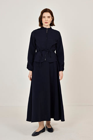 Fermuar Detaylı Etekli Takım Lacivert