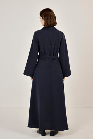 Korsaj Kemer Detaylı Gömlek Yaka Tensel Elbise Lacivert