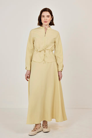 Fermuar Detaylı Etekli Takım Sarı