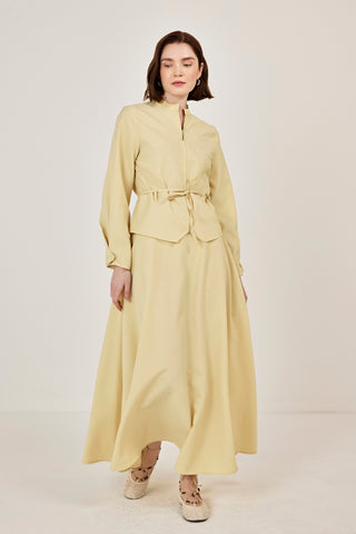 Fermuar Detaylı Etekli Takım Sarı