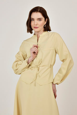 Fermuar Detaylı Etekli Takım Sarı