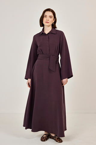Korsaj Kemer Detaylı Gömlek Yaka Tensel Elbise