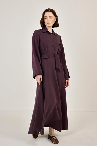 Korsaj Kemer Detaylı Gömlek Yaka Tensel Elbise
