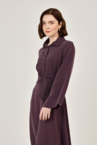 Korsaj Kemer Detaylı Gömlek Yaka Tensel Elbise