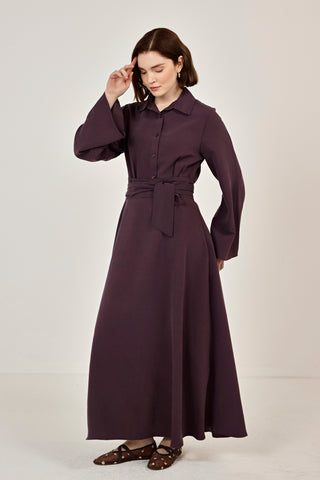 Korsaj Kemer Detaylı Gömlek Yaka Tensel Elbise