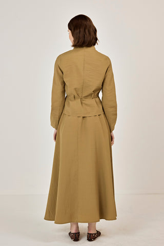 Fermuar Detaylı Etekli Takım Yağ Yeşili